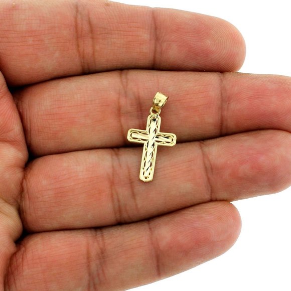 Real 10K Yellow Gold Diamond Cut Cross Pendant - Picture 2 of 6